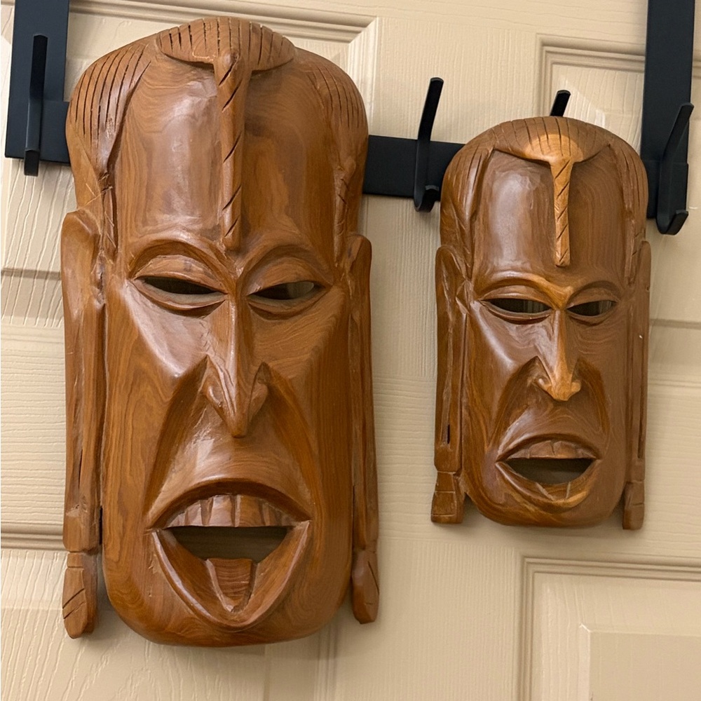 Handcrafted African Brown Wooden Masks/ wall hangings